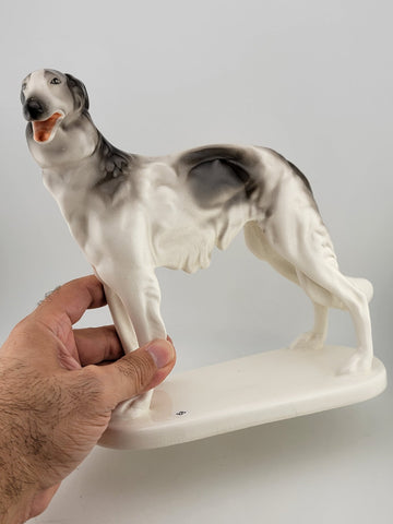 Rare Antique Original German porcelain Borzoi dog figurine 1928. by R. Steiner