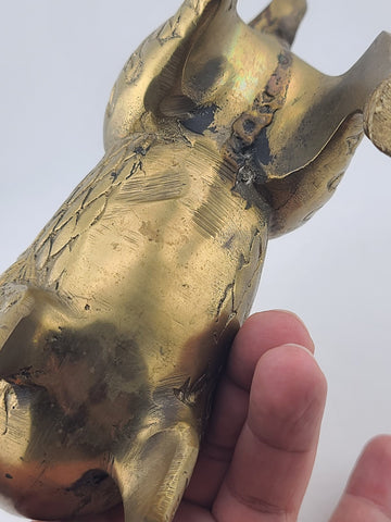 Chinese Brass Kirin Head Deer Feet Statue Incense Burner 6.5x2.25x6.5" Antique