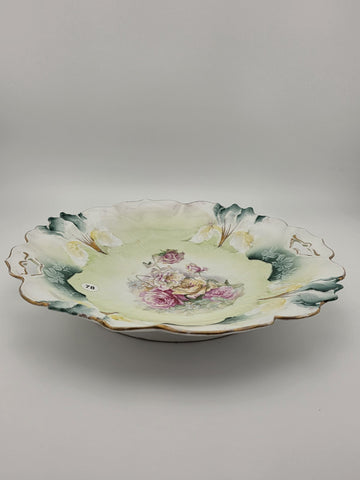 Antique R.S. PRUSSIA RED MARK PORCELAIN Plate w/ ROSES DECORATION & 2 HANDLES