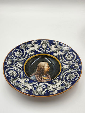 Antique Pair Of Ginori Doccia Renaissance Revival Majolica Portrait Plates c1880