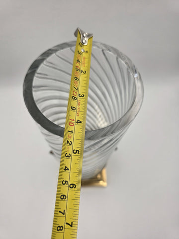 Antique 17" Crystal Hurricane Vase Lamp Base Brass Urn Hollywood Regency Decor
