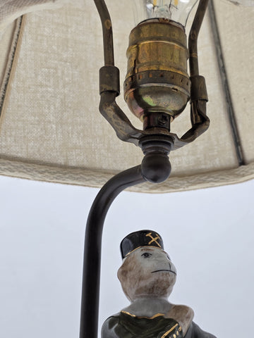 Antique 1940's Monkey Bellhop Figural Table Lamp Mid Century Ceramic Butler Lamp