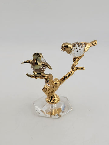 Vintage Swarovski Style Crystal Trimlite & Gold P Love Birds On Tree Figurine.