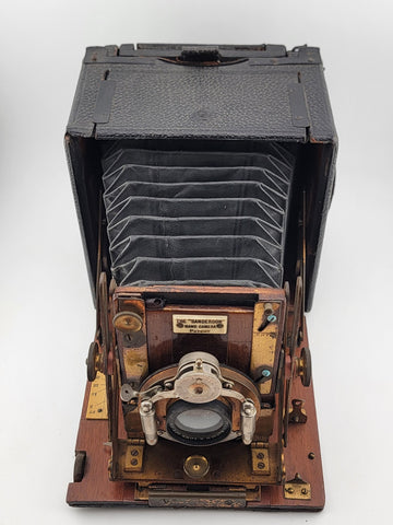 Antique F.H. Sanderson Wooden Hand Camera. Bausch & Lomb Black Bellows. Untested