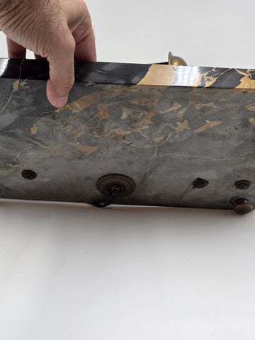 1920 Art Deco Brass Barrel Desk Lamp on Portoro Marble Base Dual Brass Inkwells