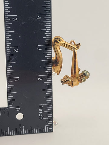 Rare Swarovski Crystal Stork Baby Figurine Gold Tone New Arrival Maternity Gift