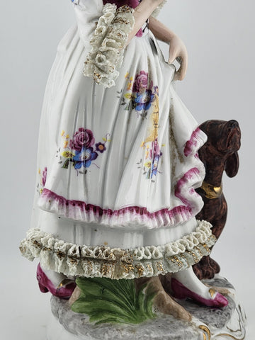 Rare Antique Collectible Porcelain Figurine "Shepherdess" W Dog, Germany.