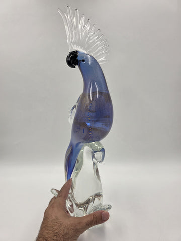 Vintage Murano Art Glass Cockatoo Parrot 18" Blue Gold Aventurine Formia Italy