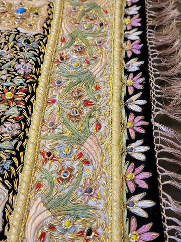 Vintage Oriental Golden 100% Silk Embroided Patchwork. Great Mother's Day Gift.