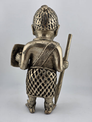 Rare Set Of 3 Monumental 19th C African Benin Oba Warrior Bronze Sculptures