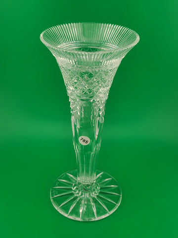 Rare William Yeoward Crystal 8" Trumpet Bud Vase Diamond Cut Fluted Rim England