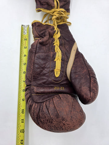 Antique 1950s Everlast 12oz Brown Leather Lace-Up Boxing Gloves Made in USA