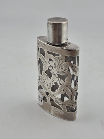 Antique Mexican Sterling Silver 925 Overlay Perfume Bottle Floral Cutwork Flask