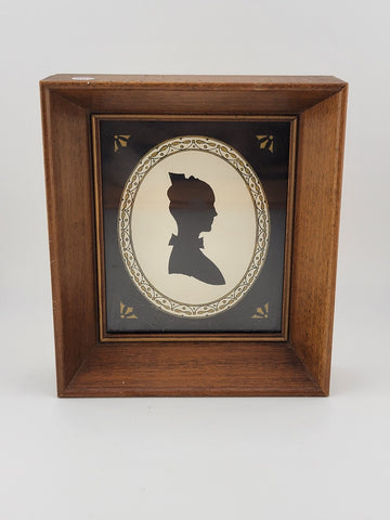 Rare Antique 1920 Portrait Silhouette Of An Old Lady In A Deep Wooden Frame.