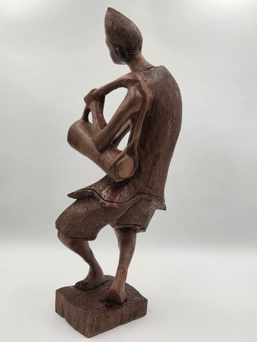 Rare Vintage African Yoruba Style Hand Carved Wood Drummer Figure 22" Tribal Art