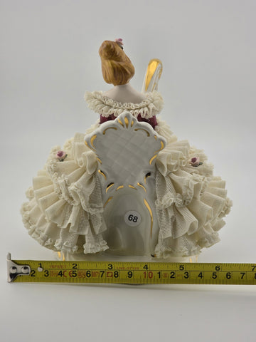 Antique C1930's Dresden Lace Porcelain Harp Lady Figurine Crown D Germany.