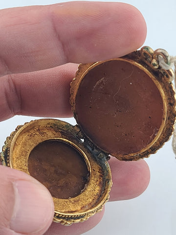 Rare Antique 19th C Victorian Glass Cameo Locket & Hair Pin Gilt Brass Classical