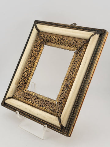 Antique Highly Ornate Brass Picture Frame 4 In X 3 In Marked Henner Fabiola.