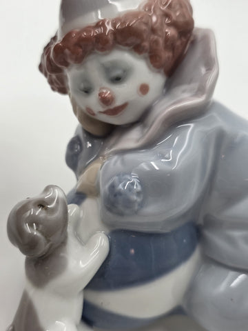 Lladro 5278 “Pierrot w/ Puppy & Ball" Kneeling Clown Dog Figurine Spain W Box