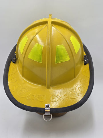 Vintage MSA Cairns 1044 2015 Yellow Firefighter Helmet Front Visor No Scratch