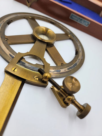 Rare 6" single arm protractor by Tamaya, Japan W Original Wooden Case & 12x Loop