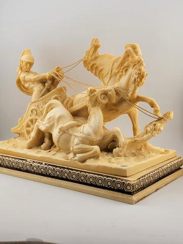 Vintage Santini Italy Figure Roman Gladiator Chariot and Horses Statue. Signed