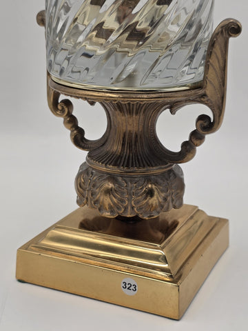 Antique 17" Crystal Hurricane Vase Lamp Base Brass Urn Hollywood Regency Decor
