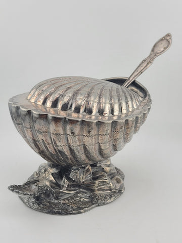 Ultra Rare Antique 19th C English Victorian Shell Shaped Silver Spoon Warmer.