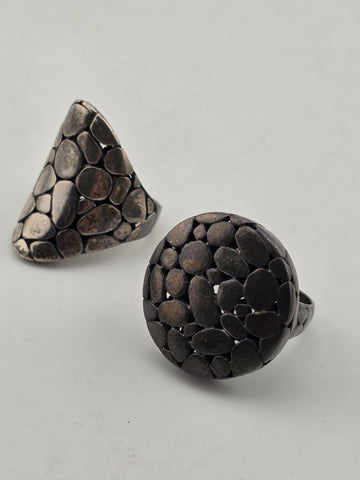 Pair Of Chunky 925 Artisian Sterling Silver, handmade Pebble Style Rings.