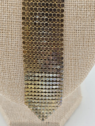 Vintage Gold & Silver Tone Mesh Tie Necklace Whiting Davis Style Fringe 70s