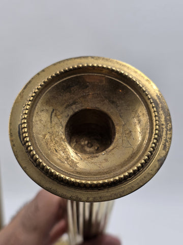 Pair Antique Monumental Brass Fluted Column Candlestick Neoclassical Regency 22”