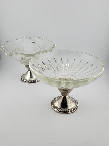 2 Antique Duchin Creation, Sterling Silver Weighted, Glass Compote Candy Bowls