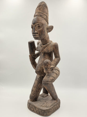 Rare Antique XL 26 In Yoruba African Wood Pregnant Lady Tribal Sculpture Nigeria