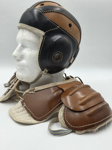 Rare Antique 1940's Goldsmith 60F Football Helmet &University 12C Shoulder Pads.