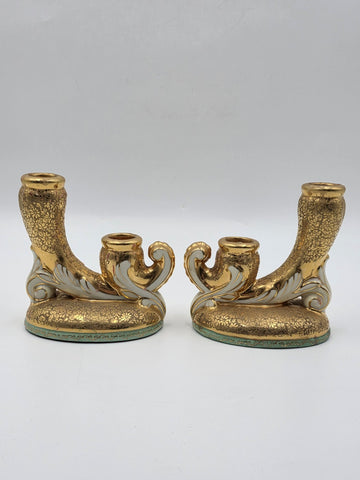 Pair 1930's  LE MIEUX CHINA 24 KARAT GOLD DOUBLE CANDLE STICK HOLDERS VINTAGE