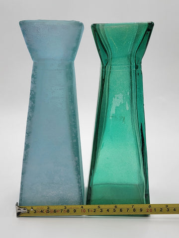 2 Cool Vidrios San Miguel Handmade Spain Recycled Glass Sea Green Textured Vases