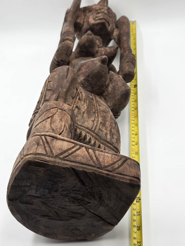 Rare Antique XL 26 In Yoruba African Wood Pregnant Lady Tribal Sculpture Nigeria