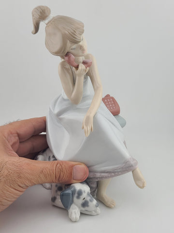 Lladro Porcelain Figurine #5466 Chit Chat Girl On Phone With Dog Dalmatian Spain
