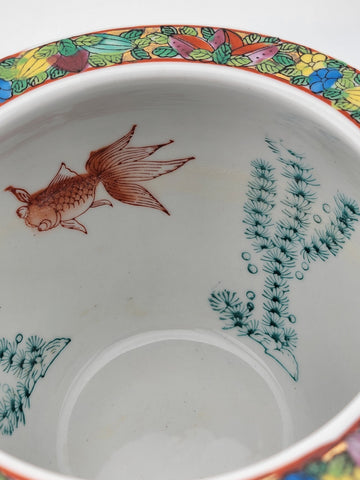 Antique Handpainted Chinoisserie Fishbowl Ceramic Chinese Pot W Geisha Figures.