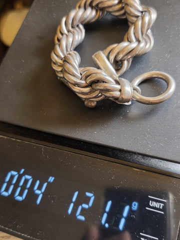 Antique Heavy 121g Sterling Silver 925 Chunky Rope Link Bracelet Toggle Clasp.