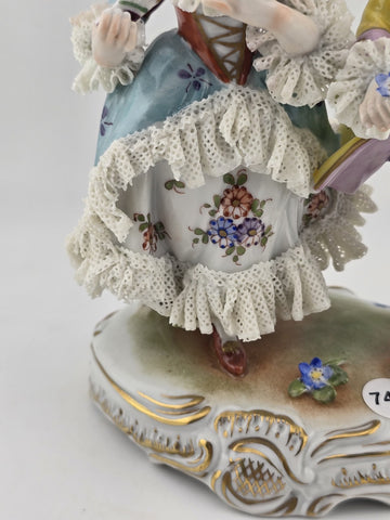 Vintage MCM Volkstedt Dresden Lace Porcelain Figurine GDR Courting Couple Rococo