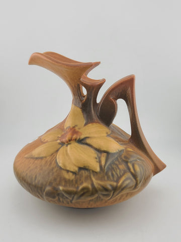 Vtg Roseville Made In The USA Pottery Clematis Ewer Pitcher 16.6 Mold 6" Tall