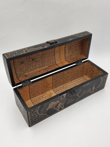 Rare Vintage Chinese Lacquer Scroll Box Gold Gilt Floral Birds Document Case