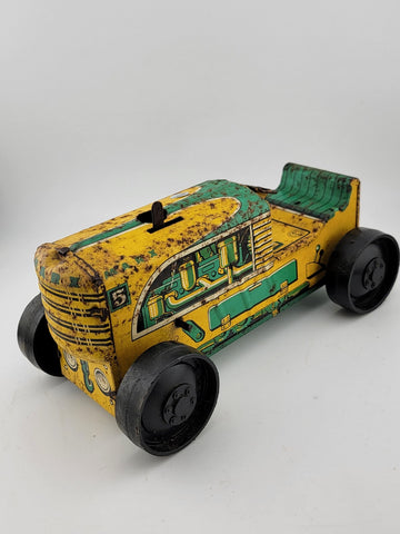 Antique Collectible Marx Yellow Green Keywind Tin Tractor No 5 Winds Up & Runs