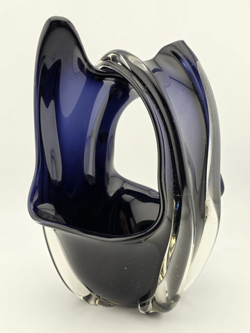 Rare Modern Abstract Murano Art Glass Vase Cobalt Blue Freeform Sculpture.