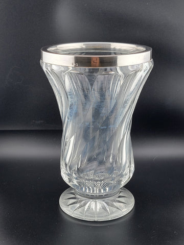 Antique Tall 8 inch 19th C. Cut crystal vase with 835 European silver collar rim