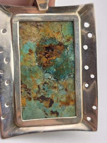 Vtg Jay King DTR Sterling Graduated Turquoise Pendant W 925 Sterling Necklace.