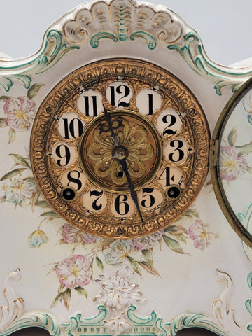 Antique 1890s #20 Kroeber Porcelain Mantle Clock - Turquois Accents - Working.