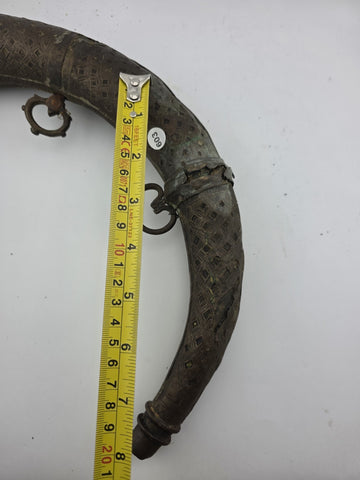 Rare Antique Ornate 19thC Brass Steel Islamic Black Powder Horn Shot Flask C1850