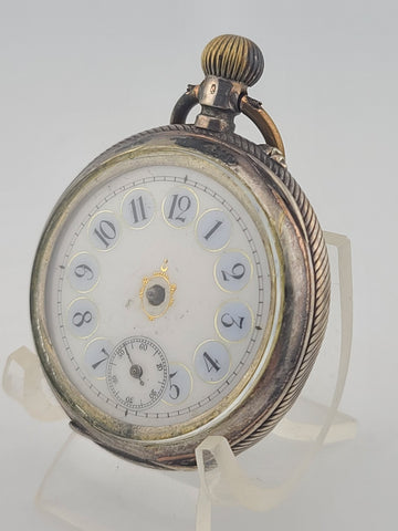Antique French Silver Pocket Watch Cylindre 6 Rubis Running c1880. Missing Arms